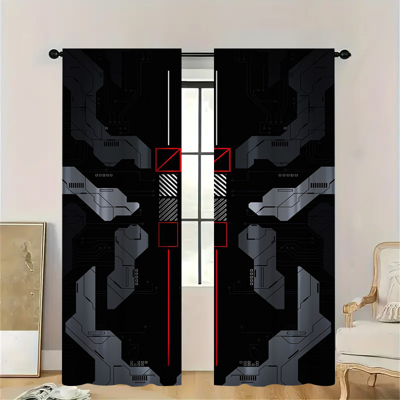 Tech Office Youtube - 2pcs Mecha Tech Curtains with Rod