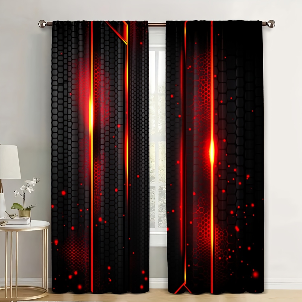 Tech Office Youtube - 2pcs Lava Curtains Black Red Crack