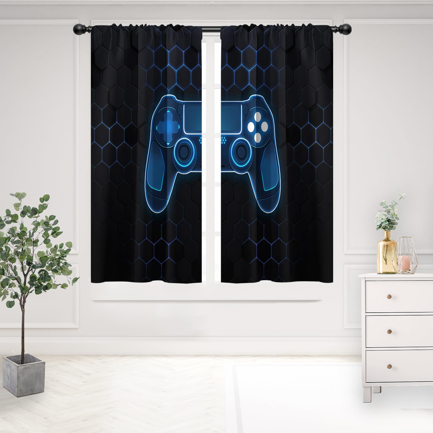 Tech Office Youtube - Luxury PS Controller Gaming Curtains Blue