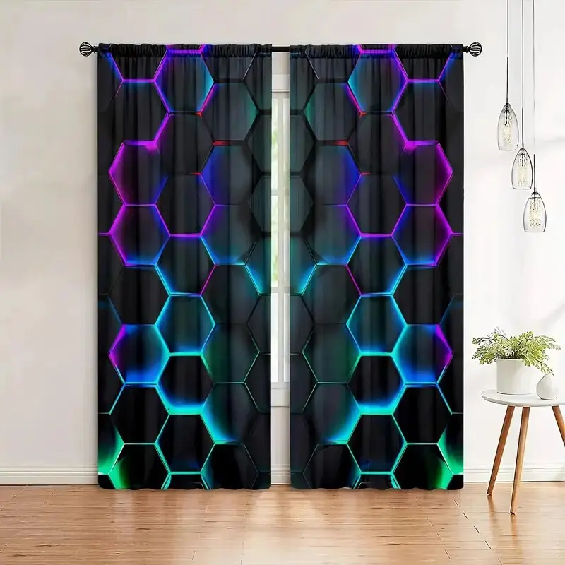 2pcs Hexagon Tech Curtains wit - Tech Office Youtube review and price