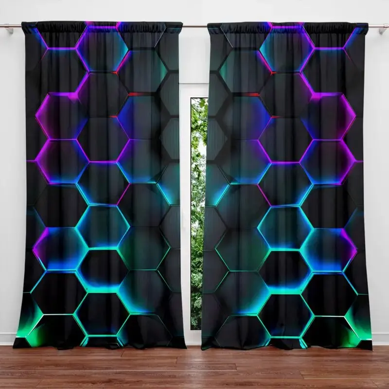 2pcs Hexagon Tech Curtains wit - Tech Office Youtube review and price