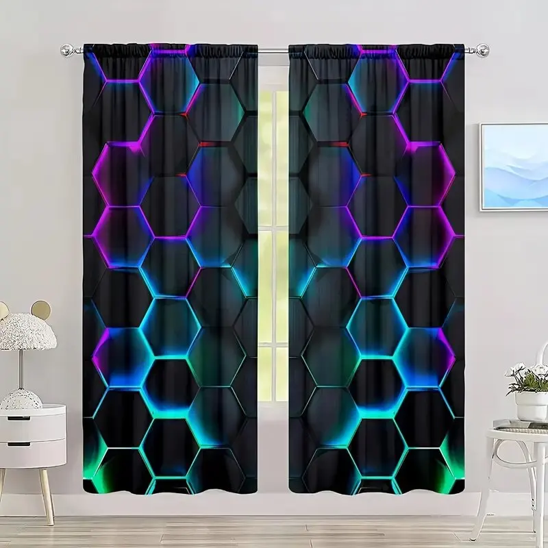 2pcs Hexagon Tech Curtains wit - Tech Office Youtube review and price