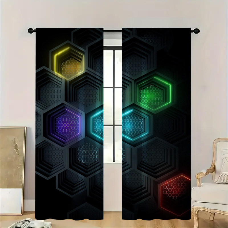 2pcs Modern Geometric Curtains - Tech Office Youtube review and price