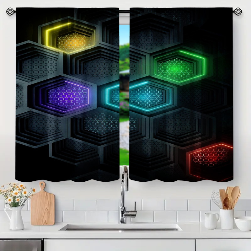 2pcs Modern Geometric Curtains - Tech Office Youtube review and price