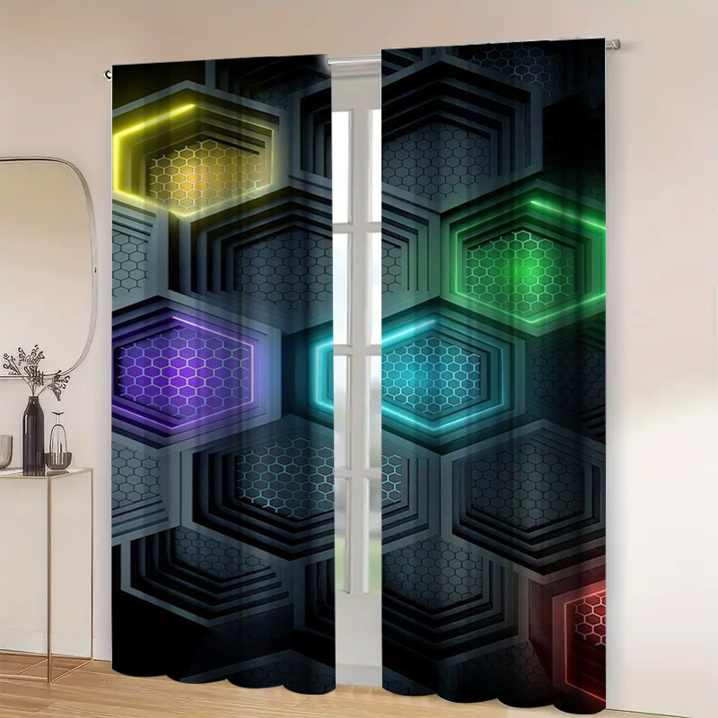2pcs Modern Geometric Curtains - Tech Office Youtube review and price