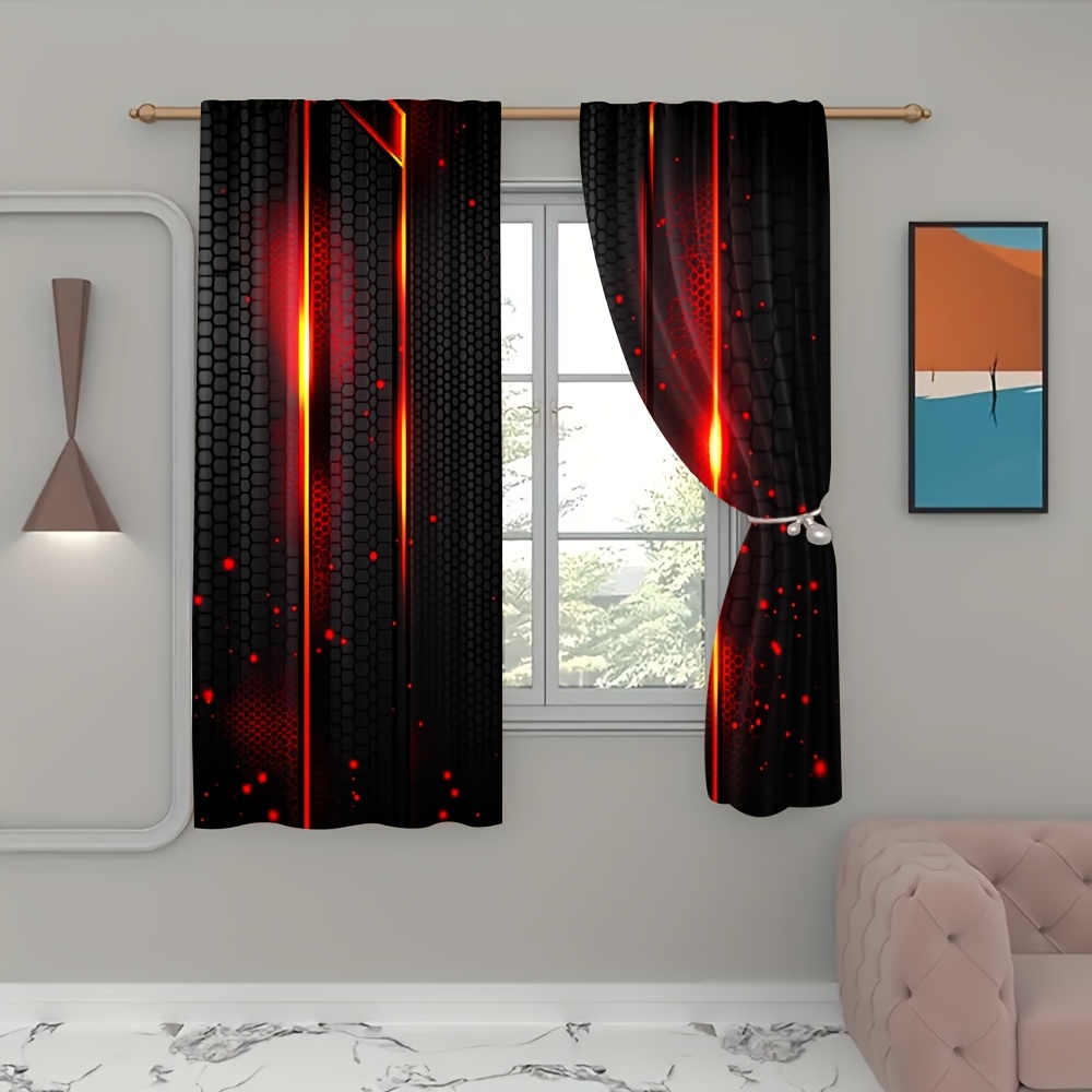 2pcs Lava Curtains Black Red C - Tech Office Youtube review and price