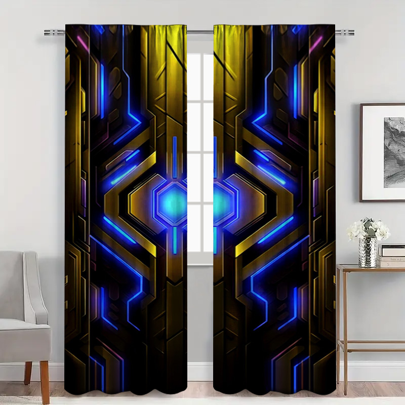 2pcs Geometric Tech Curtains w - Tech Office Youtube review and price