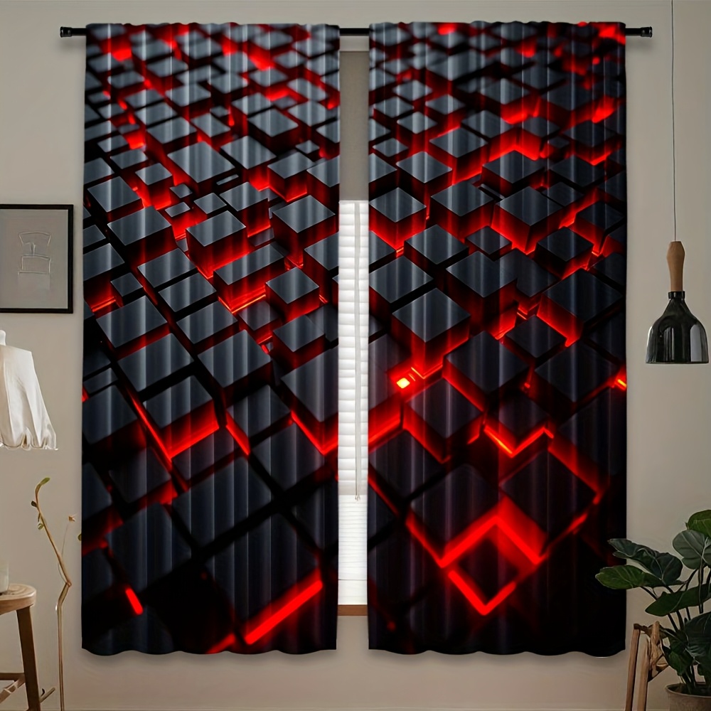 2pcs Geometric Curtains Red Bl - Tech Office Youtube review and price