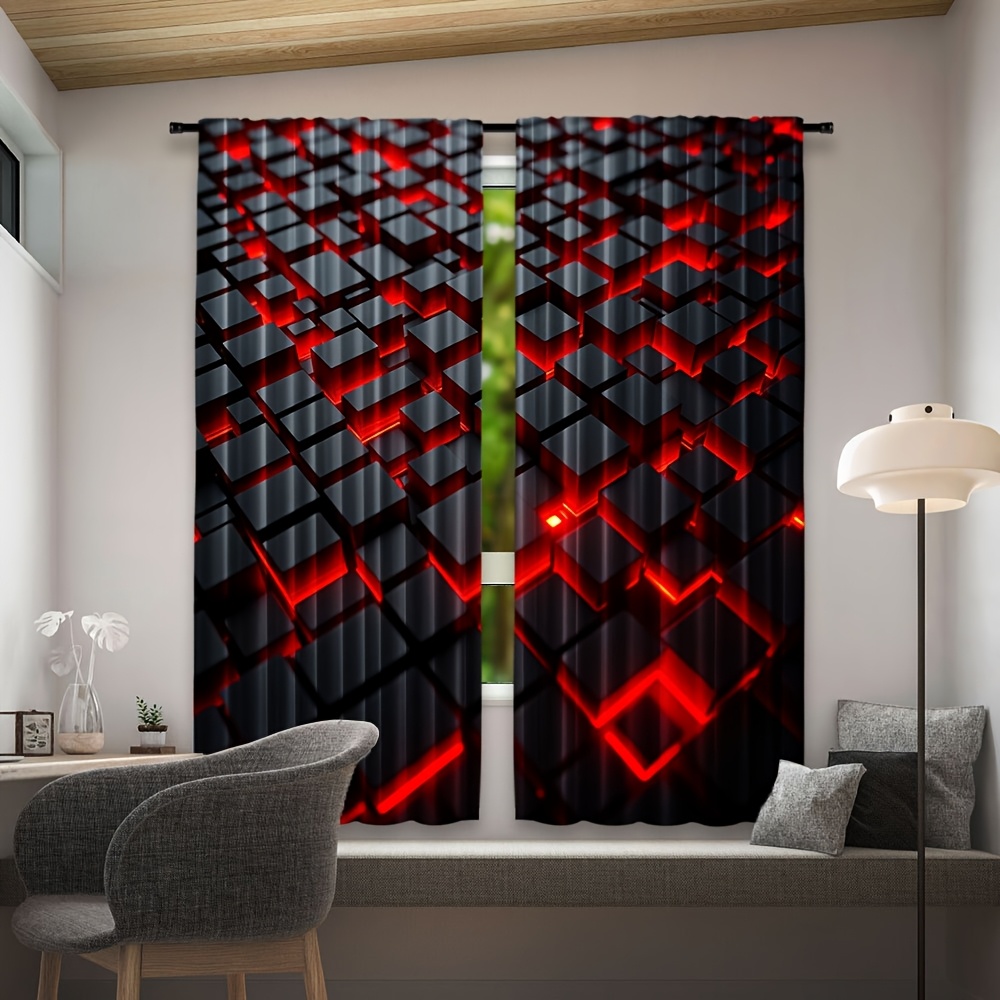 2pcs Geometric Curtains Red Bl - Tech Office Youtube review and price