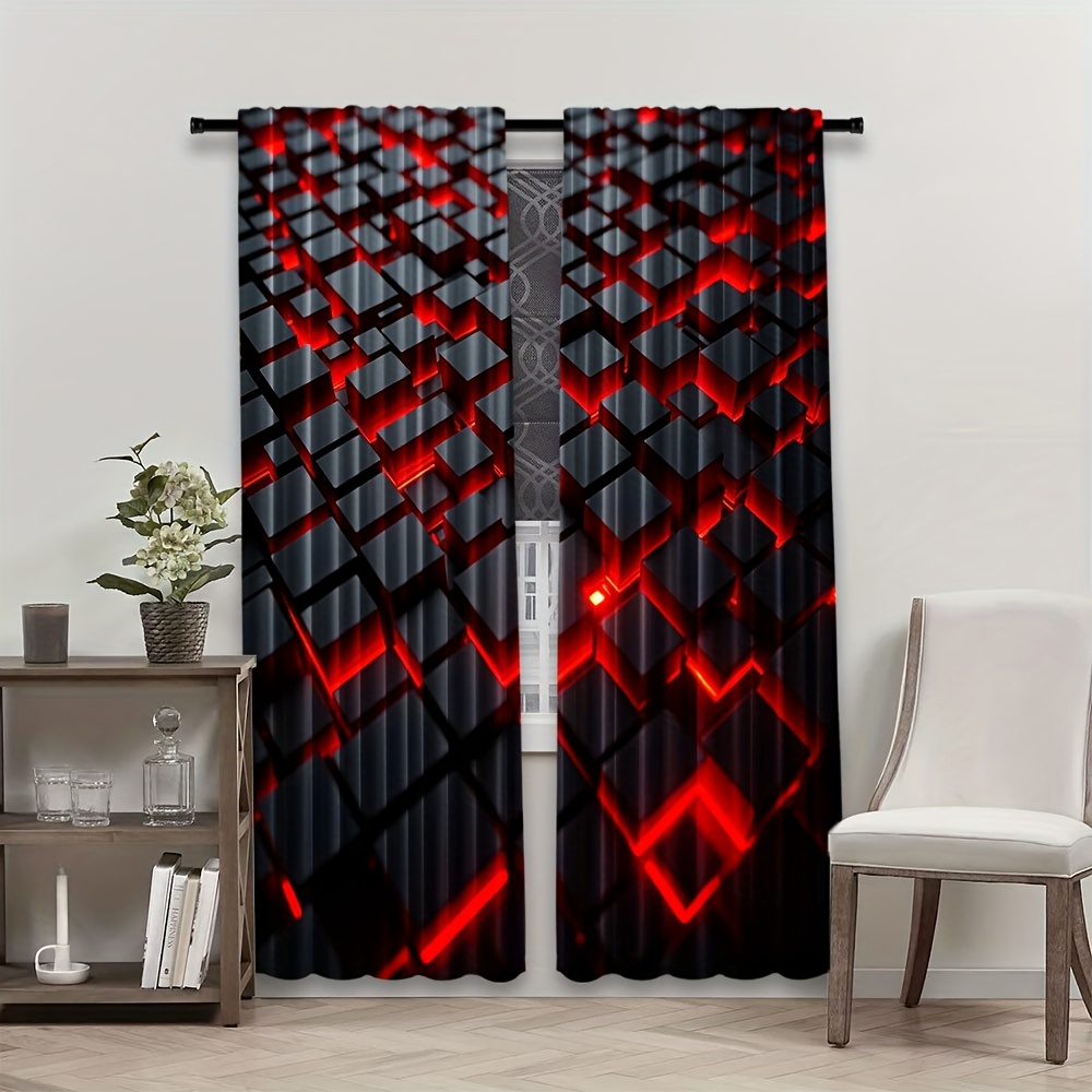 2pcs Geometric Curtains Red Bl - Tech Office Youtube review and price