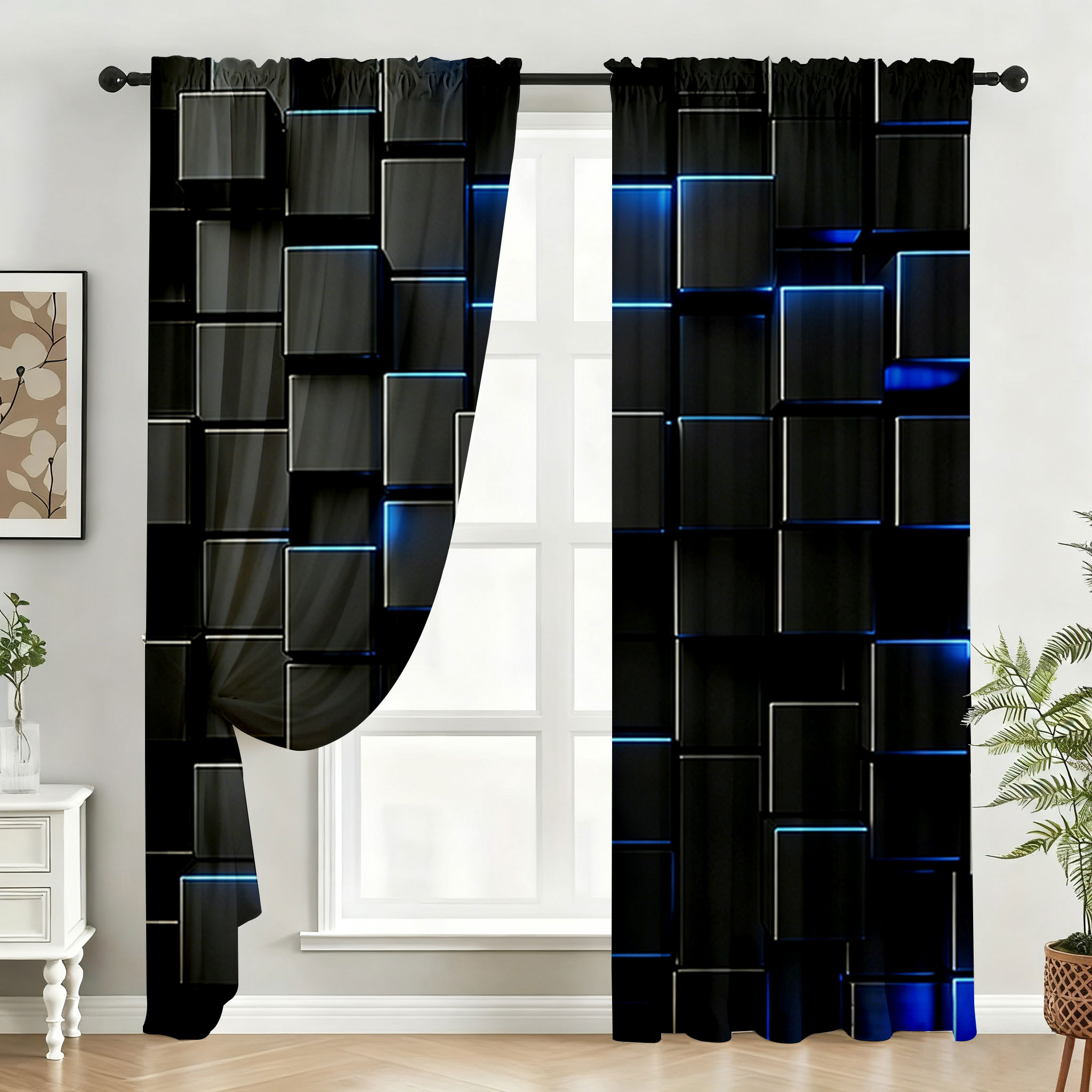 2PC Black Blue Neon Cube Sheer - Tech Office Youtube review and price